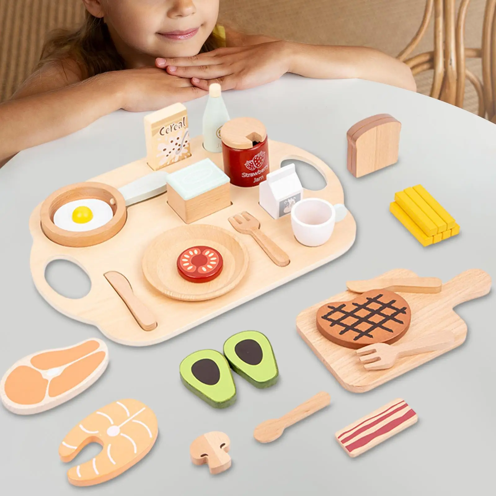 

Wooden Play Food Set Role Play Montessori Kitchen Playset for DIY Model Landscape Decorations Crafts Window Display Furnishings