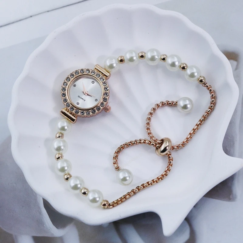 

Новый минималистичный стиль жемчужный браслет женские кварцевые часы модный маленький диск дизайн легкие роскошные ювелирные женские часы