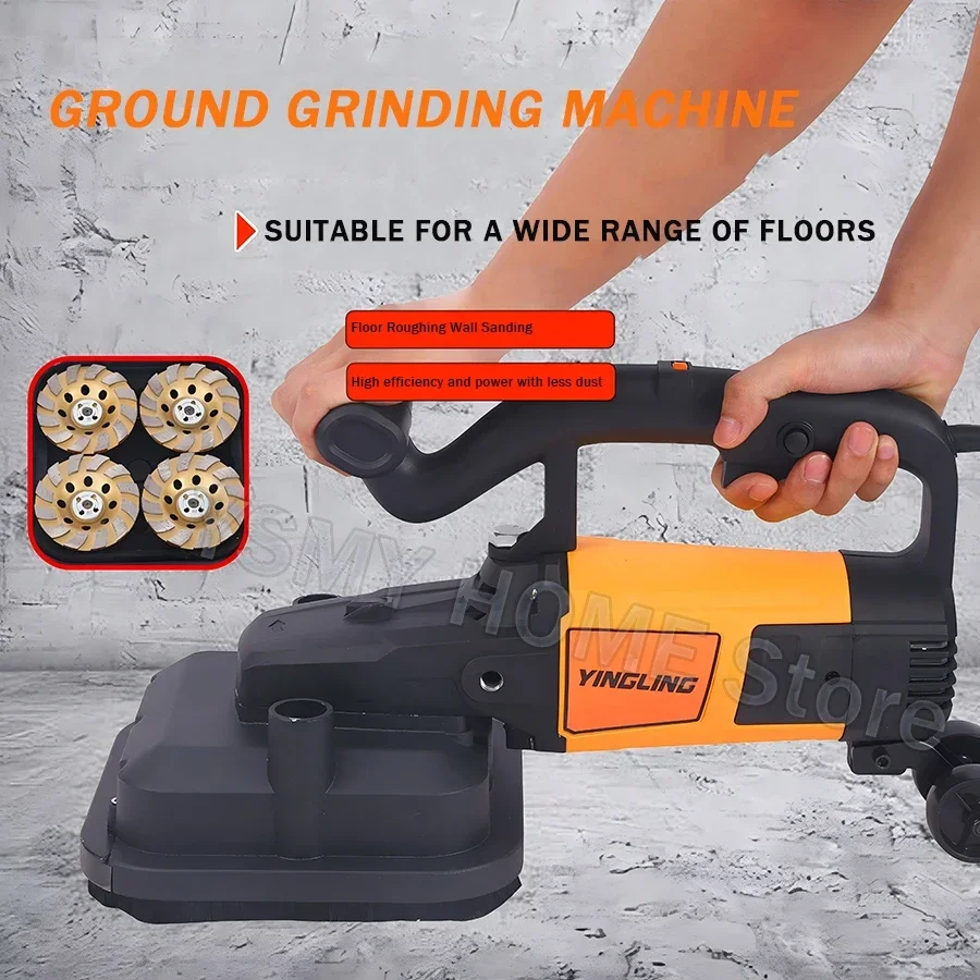 3800W Wall Grinding Machine Handheld Four-wheeled rough Dust-free Plasterer with Extension Rod walls concrete floors Polish tool