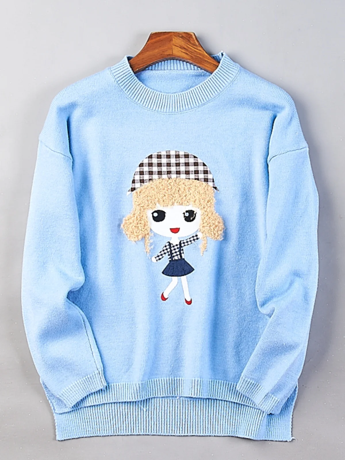 

Круглый вязаный свитер Ne для милых девочек, весна-осень-зима, свободный повседневный теплый длинный термобелье с принтом для колледжа