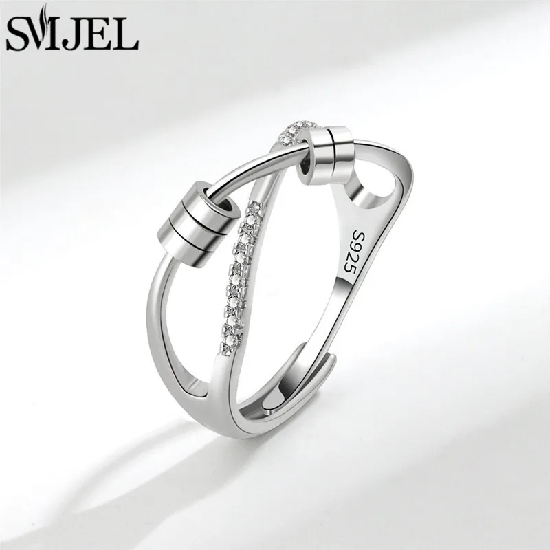 Punk Beads Anxiety Fidget Rings Adjustable for Couples Silver Color Metal Balls Anti Stress Spinner Ring Anillos De Ansiedad