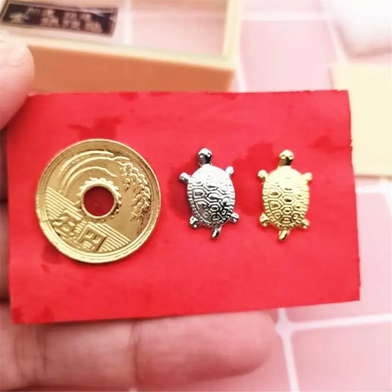 F19B Gold and Silver Mini Money Turtles Figurine Set for Entryway or Office Tabletop