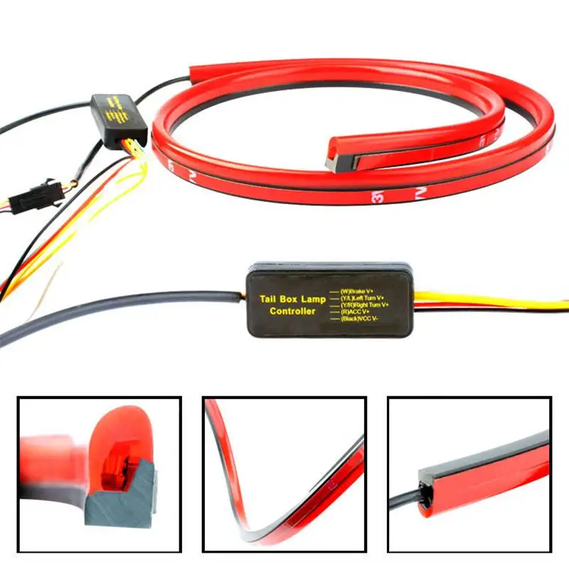 90/100cm Car High-Mount Brake Light Strip with Turn Signal and Driving Light, Universal Flexible LED Decorative Flow Light