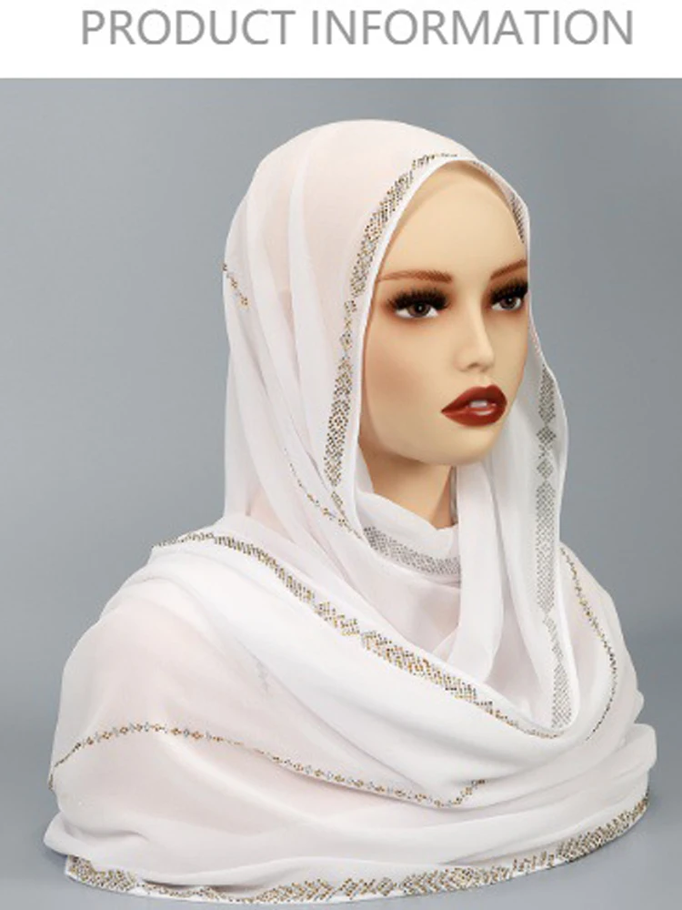 

2025 Pearl Chiffon Scarf Hijab Women Long Headscarf Diamonds Head Wrap Shawl Turban Bandanas Headband Bufanda Foulard Turbante