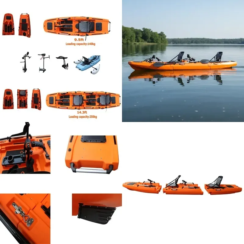 14ft 2 Person Double Seat Tandem Modular Fishing Kayak with Pedals Detachable Canoe Foldable Motorized Kajak with Electric