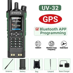 BAOFENG UV-32 GPS Walkie Talkie 10W Multi Band Bluetooth Programming Wireless Copy Frequency NOAA Long Range Ham Two Way Radio