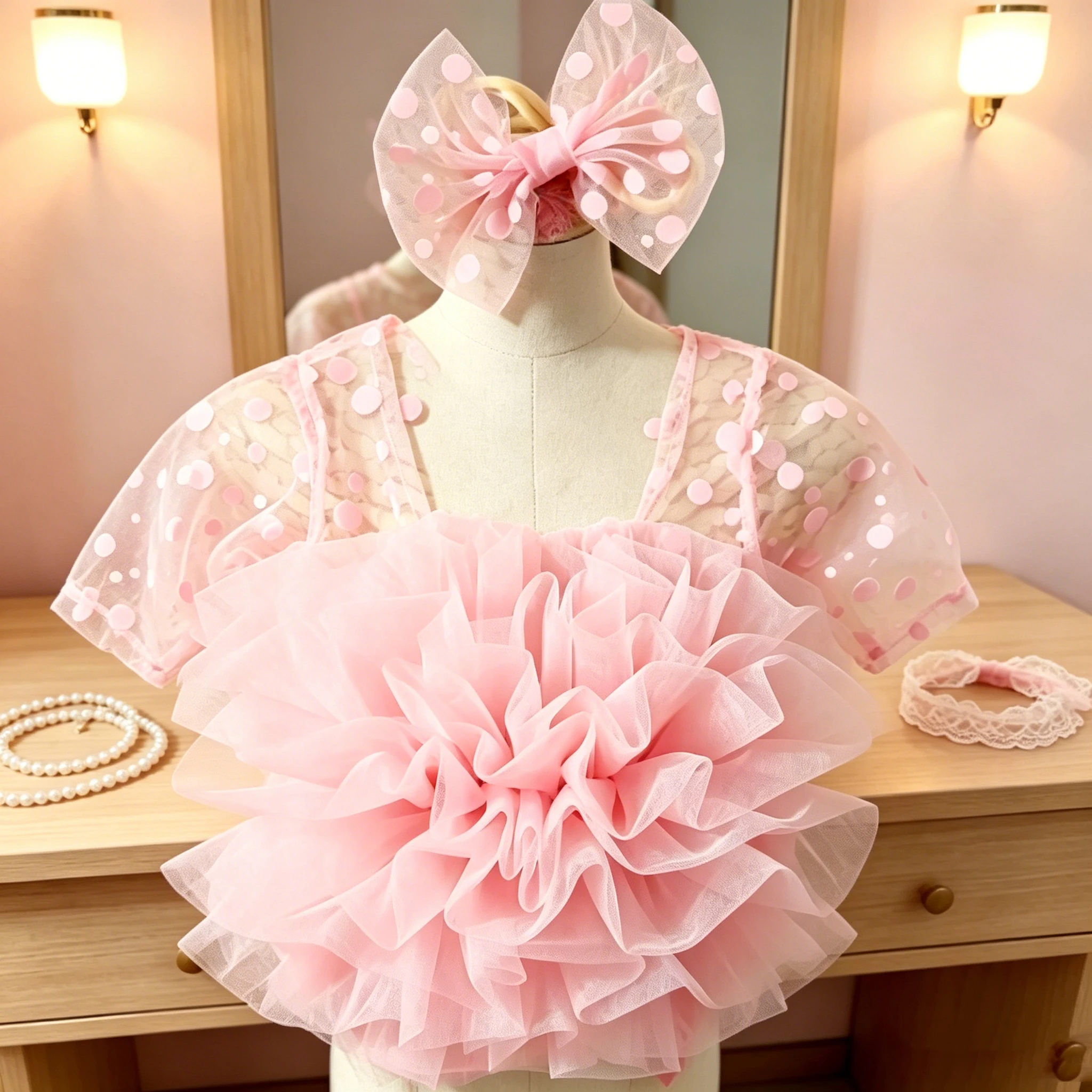 Ylsteed Pink Polka Dot Newborn Photography Romper with Bow Headband Baby Girl Photoshoot Outfits 1 Month Infant Picture Props
