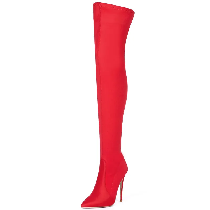 

Женские модные ботинки, розовые, красные, оранжевые, на высоком каблуке, женские сапоги до бедра в полоску, осенне-зимние пикантные рыцарские сапоги, размер 34-43