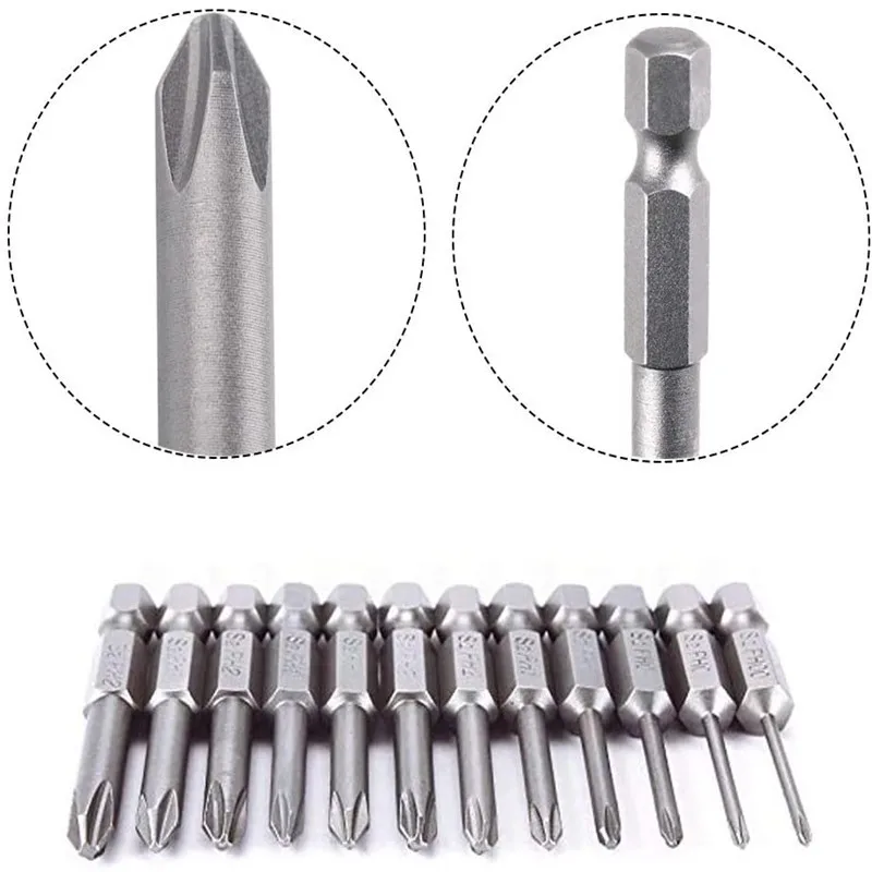 

8/12Pcs 1/4 Hex Shank Multifunctional 50 75mm Magnetic S2 Steel Crosshead Screwdriver Head Single Head Crosshead Hand Tool Set