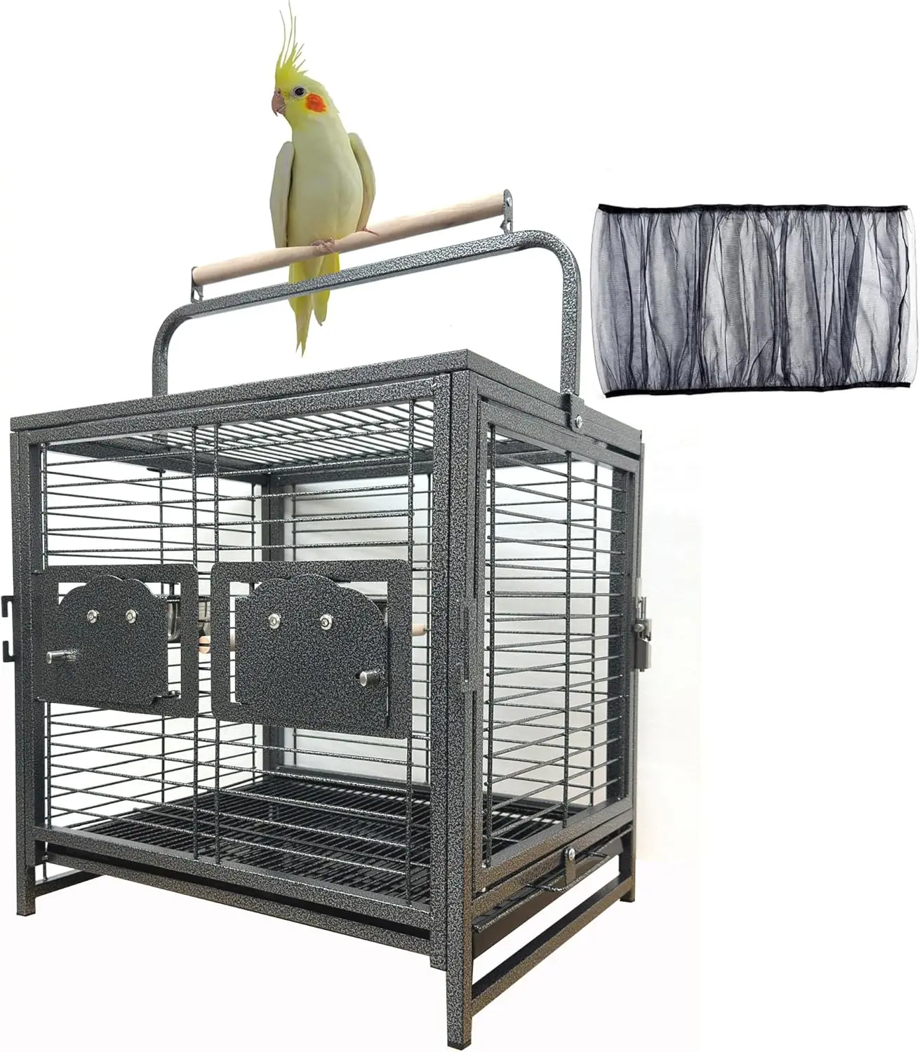 

Portable Iron Bird Travel Cage with Cover for Parrots Conures Cockatiel African Grey