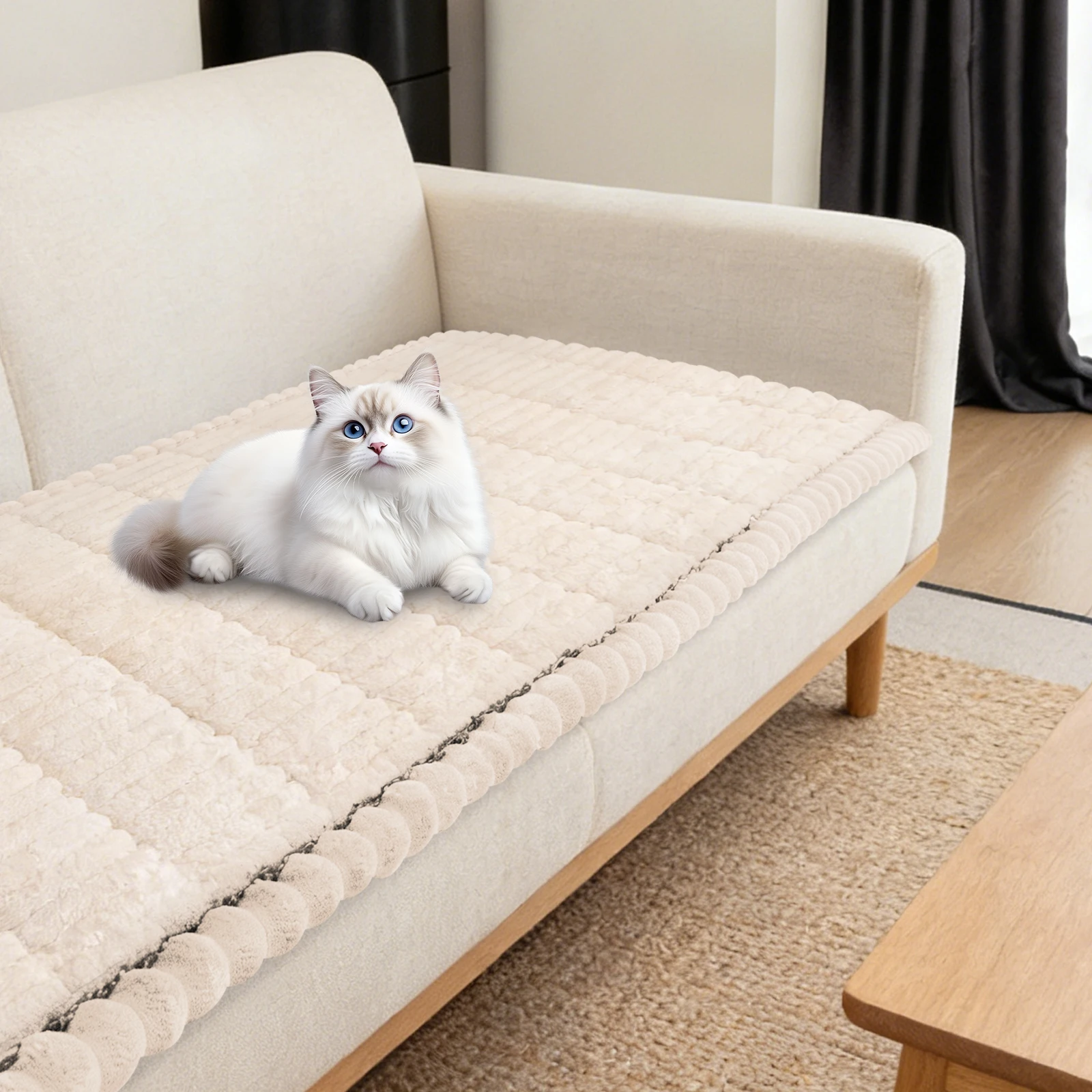 Fuzzy Couch Cover, Non Slip Washable Pet Sofa Cover, Pet Friendly Couch Cushion Protector for Cat and Dogs, White, 27.6