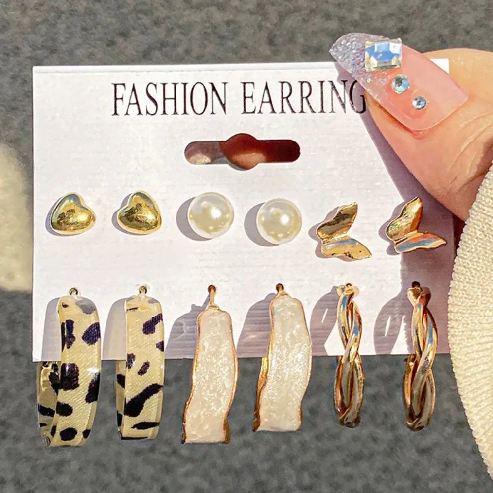 

12Pcs Classic Fashion Butterfly Heart Drop Dangle Earrings for Women Charm Gold Color Enamel Pearl Hoop Earring Punk Jewelry Set