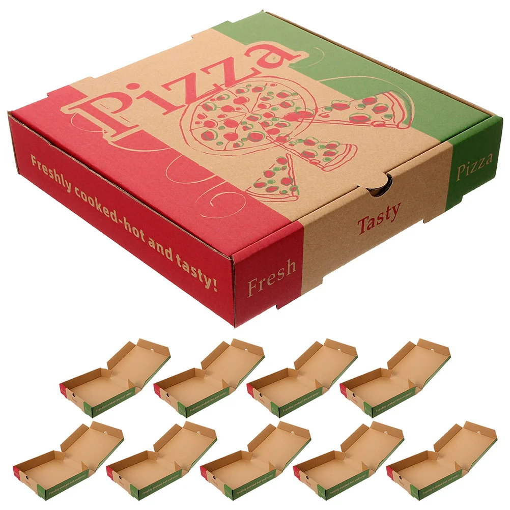 10pcs Paper Pizza Box Empty Thicken Paper Pizza Case 8in Takeout Pizza Carrying Box pizza storage containers