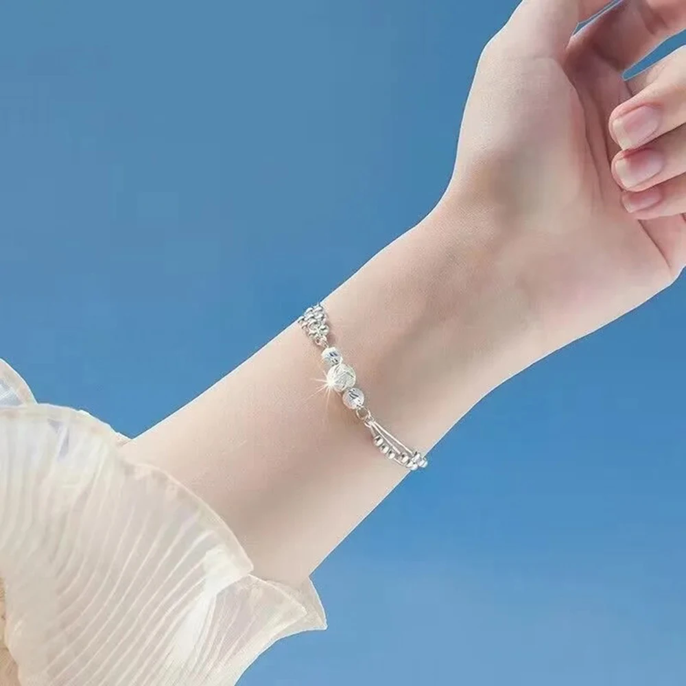 Charms Cute 925 Sterling Silver Exquisite Beaded Bracelet for Women Lady, Stylish Wedding Jewelry Accessories