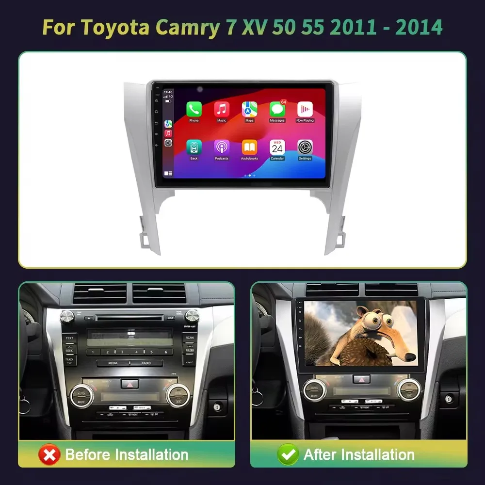 Android14 Car Radio For Toyota Camry 7 XV 50 55 2011 2012 2013 2014 Navigation GPS Multimedia Player Stereo BT WIFI+4G Carplay