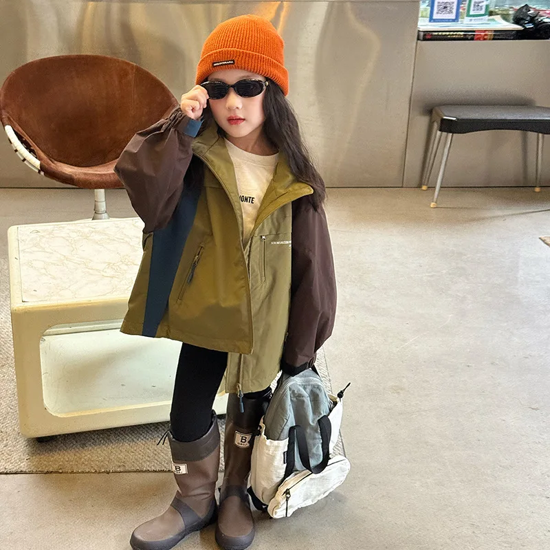 Children Three Proof Assault Suit for Boys and Girls Korean Loose Stylish Contrasting Color Outdoor Casual Hooded Jacket