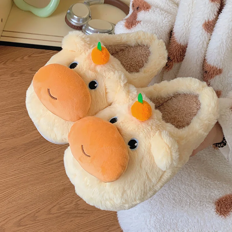 最高品質のカピバラ綿スリッパ、女性、男性、カップル、レディース、フラットミュール、女性用アニマルプラッシュローファー