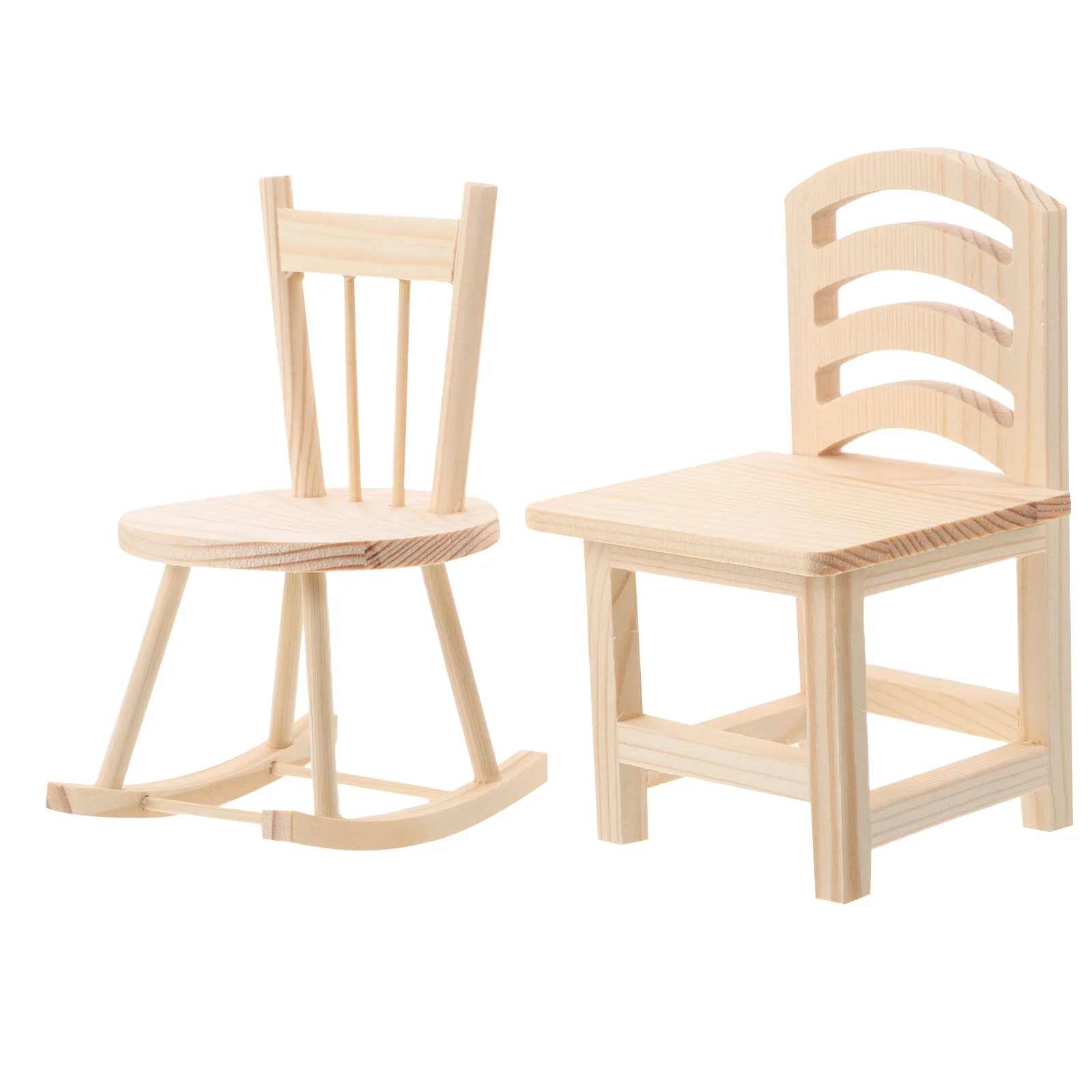 Mini mecedora de madera para niños, Kit de bricolaje, accesorios de muebles creativos y paciencia, decoración para casa de muñecas, 2 uds.