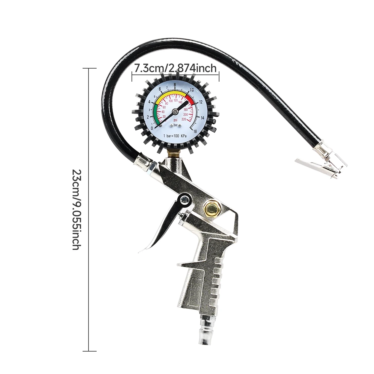 0-16Bar/0-220Psi Auto Tire Pressure Gauge Pressure Gun Type For Air Compressor Car Motorcycle SUV Inflator Pump Tire Repair Tool