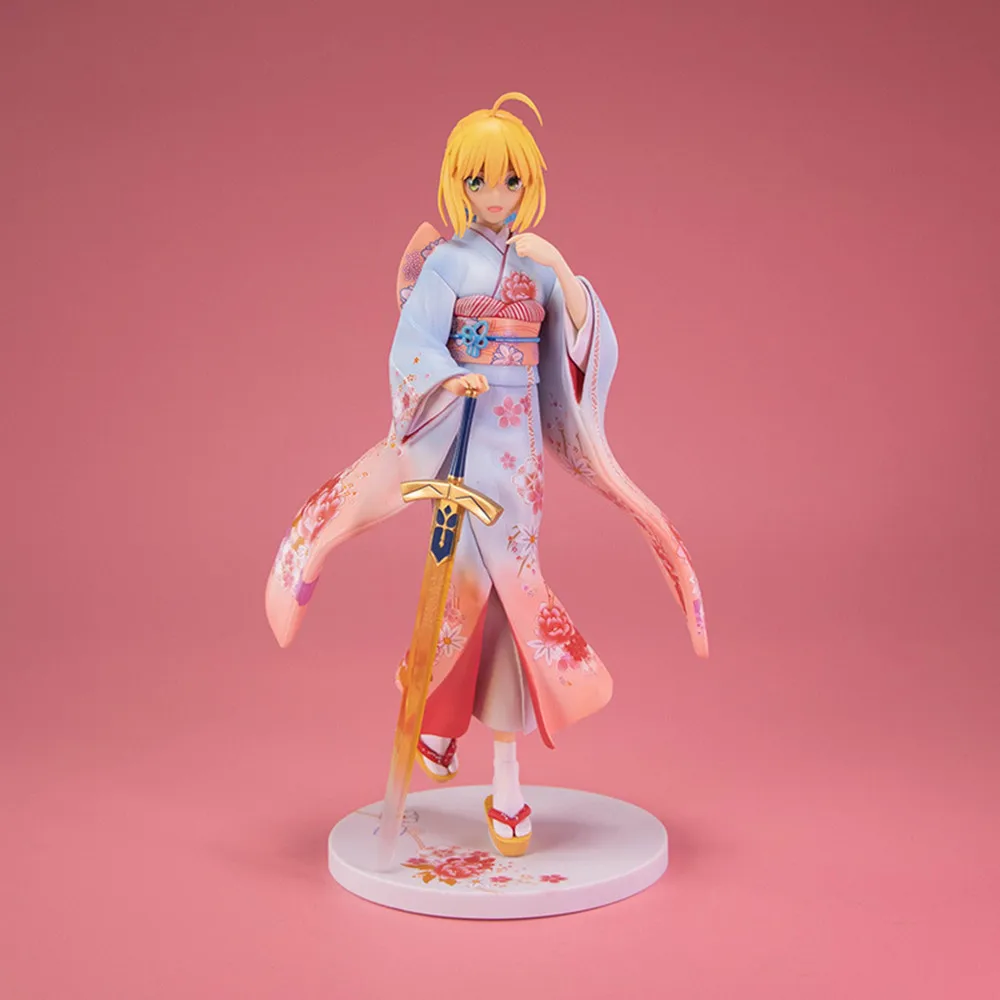 24cm Fate Stay Night Saber Kimono Ver. 1/7 Scale Action Figure Saber Sexy Girl Anime Figure Saber Figurine Collectible Model Toy