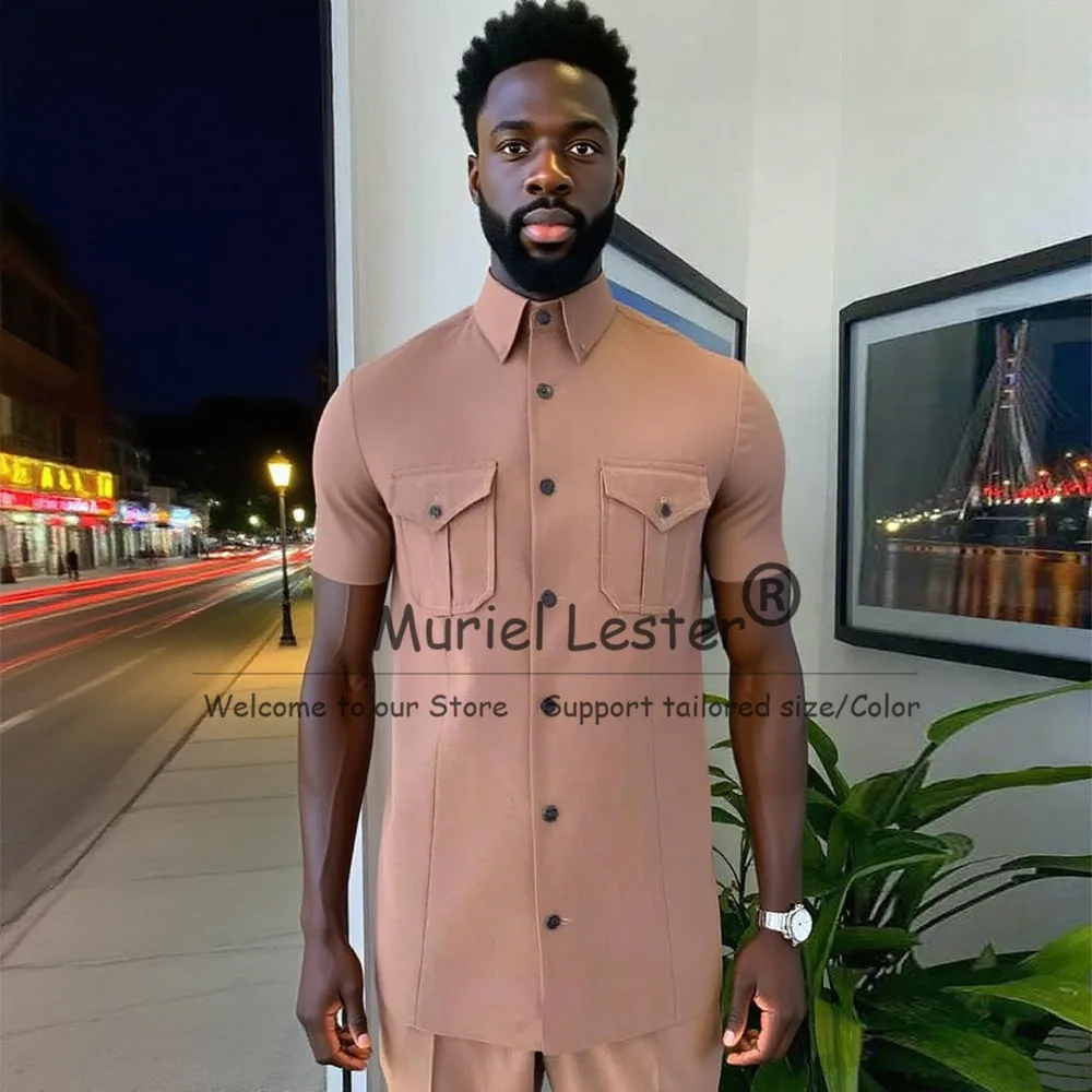 

Классические деловые костюмы для мужчин, комплект из 2 предметов с короткими рукавами, африканские однобортные пиджаки для жениха, свадебные смокинги по индивидуальному заказу, мужская одежда