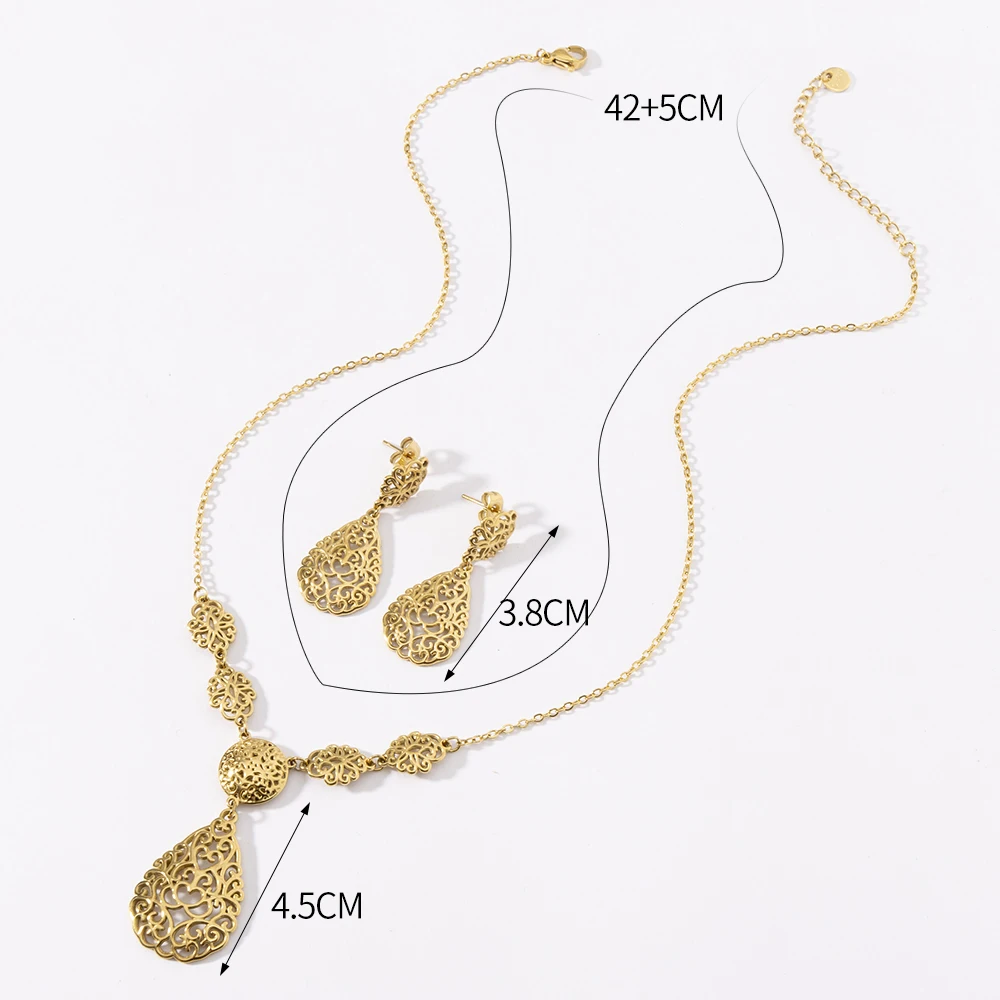 LUIZADA 2025 Morocco Earring Ring Necklace African Wedding Jewelry Sets for Women Hollow Arabesque Bridal Bijoux Gift