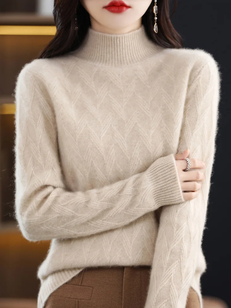 

00, трикотажный базовый слой из чистой шерсти, женский Thiened f с высоким воротником, осенне-зимняя внутренняя одежда для поездок на работу, стандартный крой