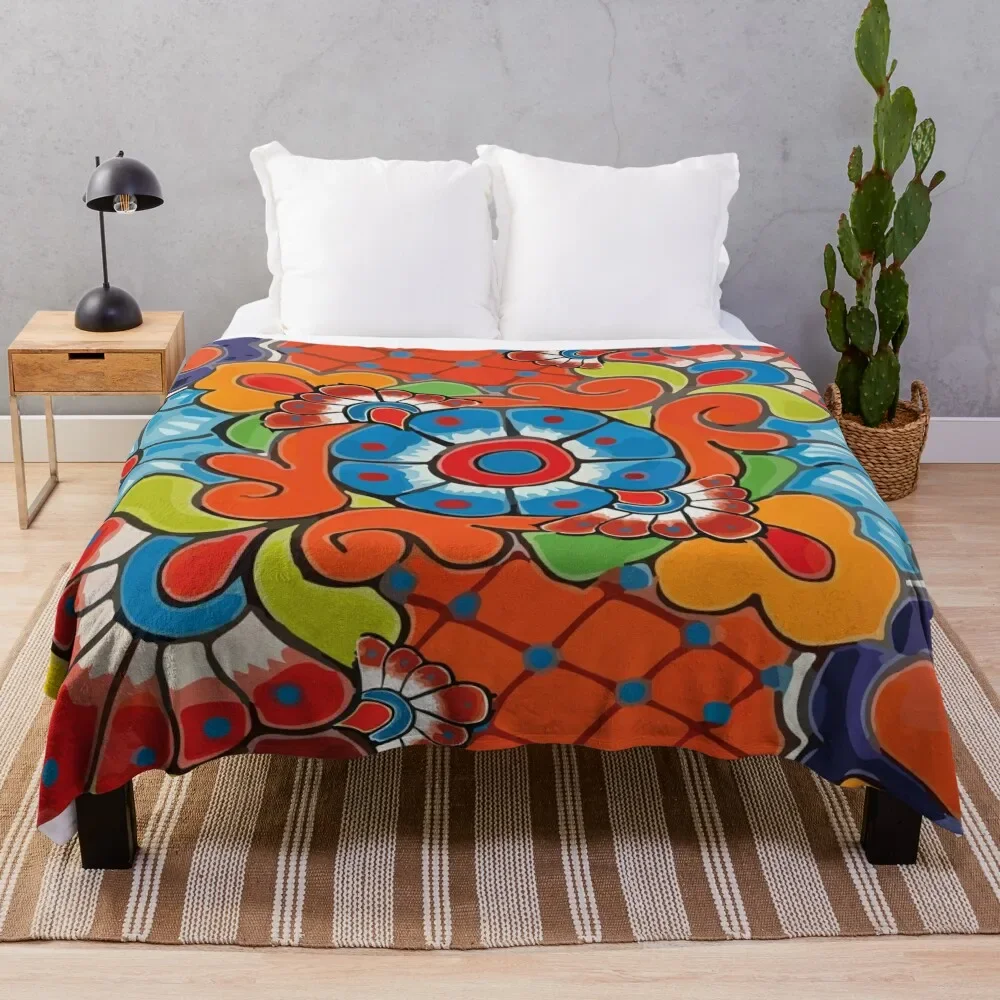 

Orange azulejo maximalist mexican flowers talavera tiles Throw Blanket christmas decoration Hairys Personalized Gift Blankets