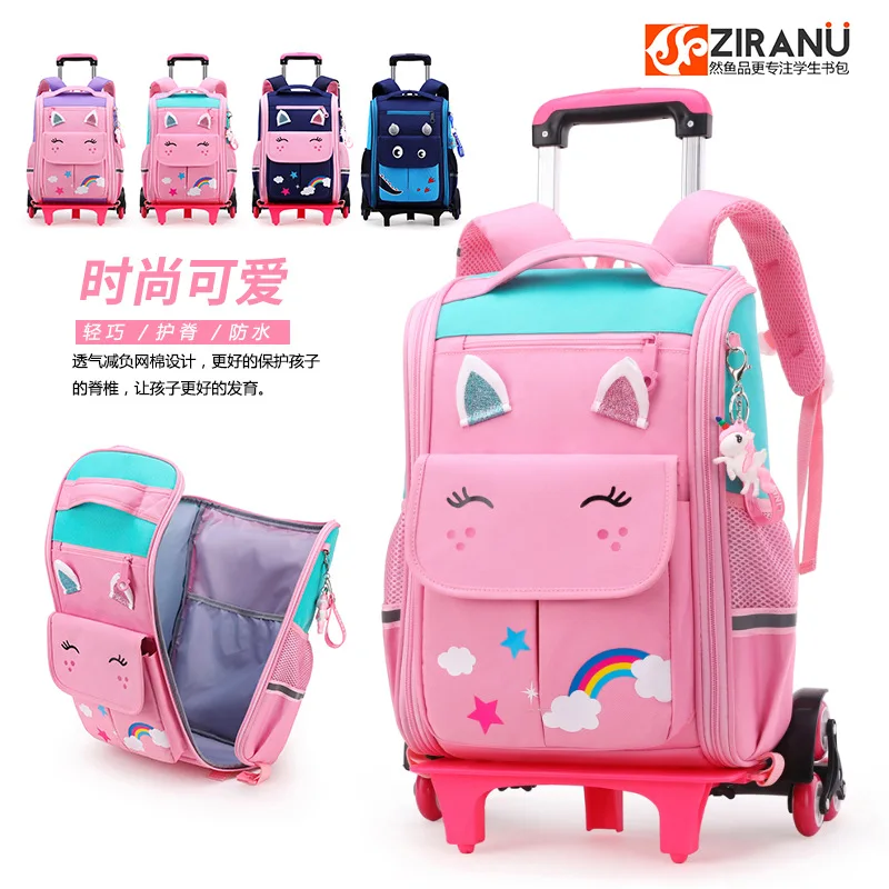 

Kids School Wheeled Satchel School Trolley Bag on Wheels For Girls School Rolling Backpack Bags with Cart School Bag Teenagers