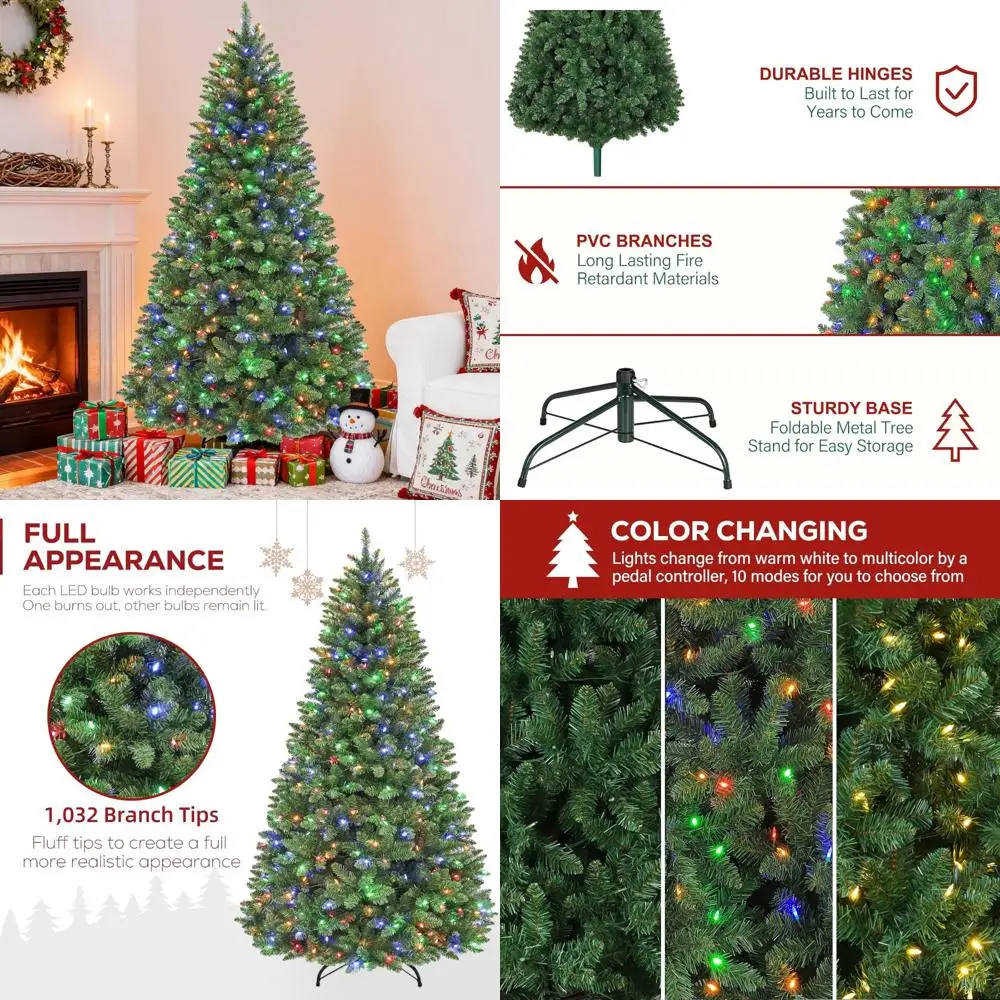 

Color-Changing LED Artificial Christmas Tree 6ft with 1032 Tips, 250 Lights, Metal Stand Included, Prelit for Easy Setup