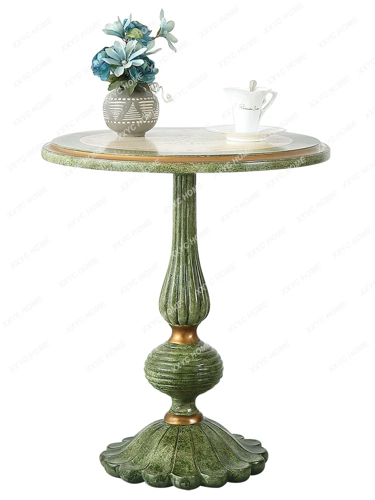 Mediterranean round Sofa Side Table Corner Table American and European Style Vintage Green Flower Round Table