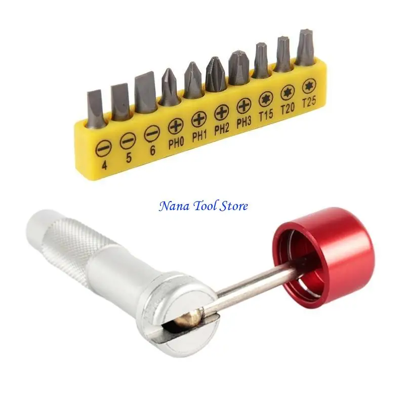 31GJ Screwdriver Bit Handle for BikeRepairs 180 Degree RotaryNonslip Handle 10 Bit