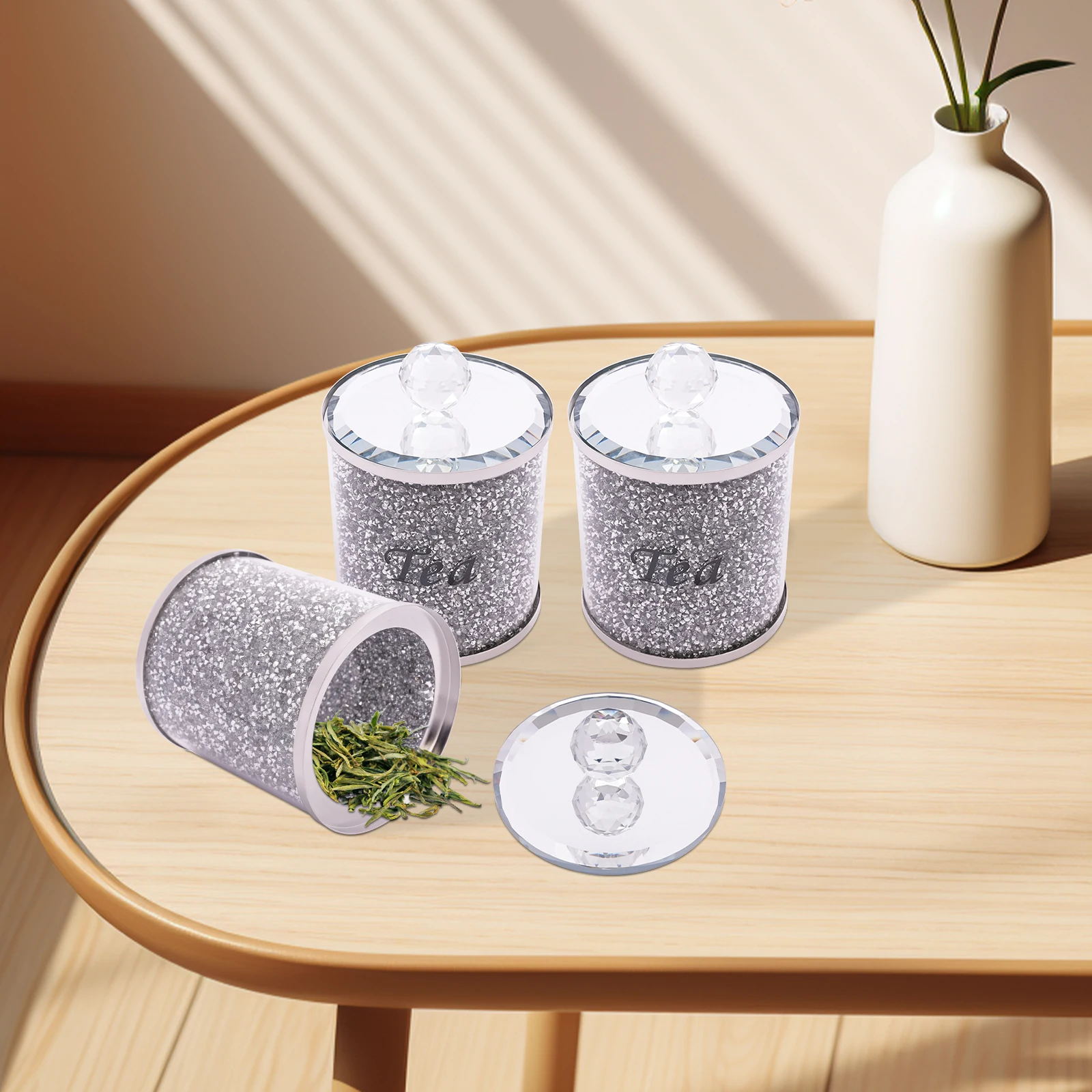 3-teiliges Kaffee-Zucker-Tee-Behälter-Set 10x14cm Moderner Glas-Kaffeebohnen-Organizer Lebensmittel-Aufbewahrungsdosen für Mehl & Snacks, Platzsparend – Detail 5