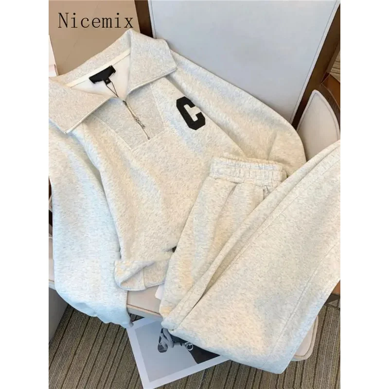 

Бархатный утолщенный костюм-толстовка с лацканами, унисекс, осень-зима, новая рубашка оверсайз с длинными рукавами + повседневные спортивные штаны, леггинсы, комплект из 2 предметов