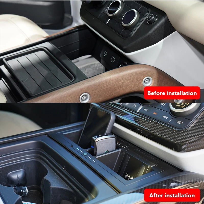 For Land Rover Defender 90 110 130 2020 2021 2022 2023 Wireless Car Charger Mount Storage Box Car Accessories