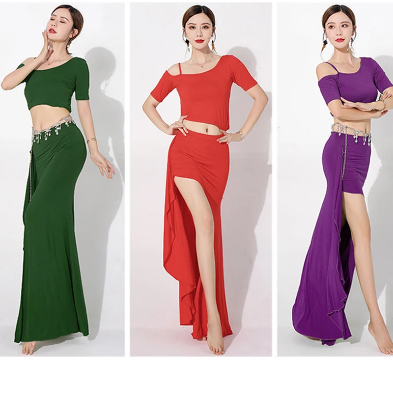 Volwassen Dames Buikdanskostuum Oosterse Buikdansrok Podium Uitvoering Crop Top Rok Oefenkleding Set