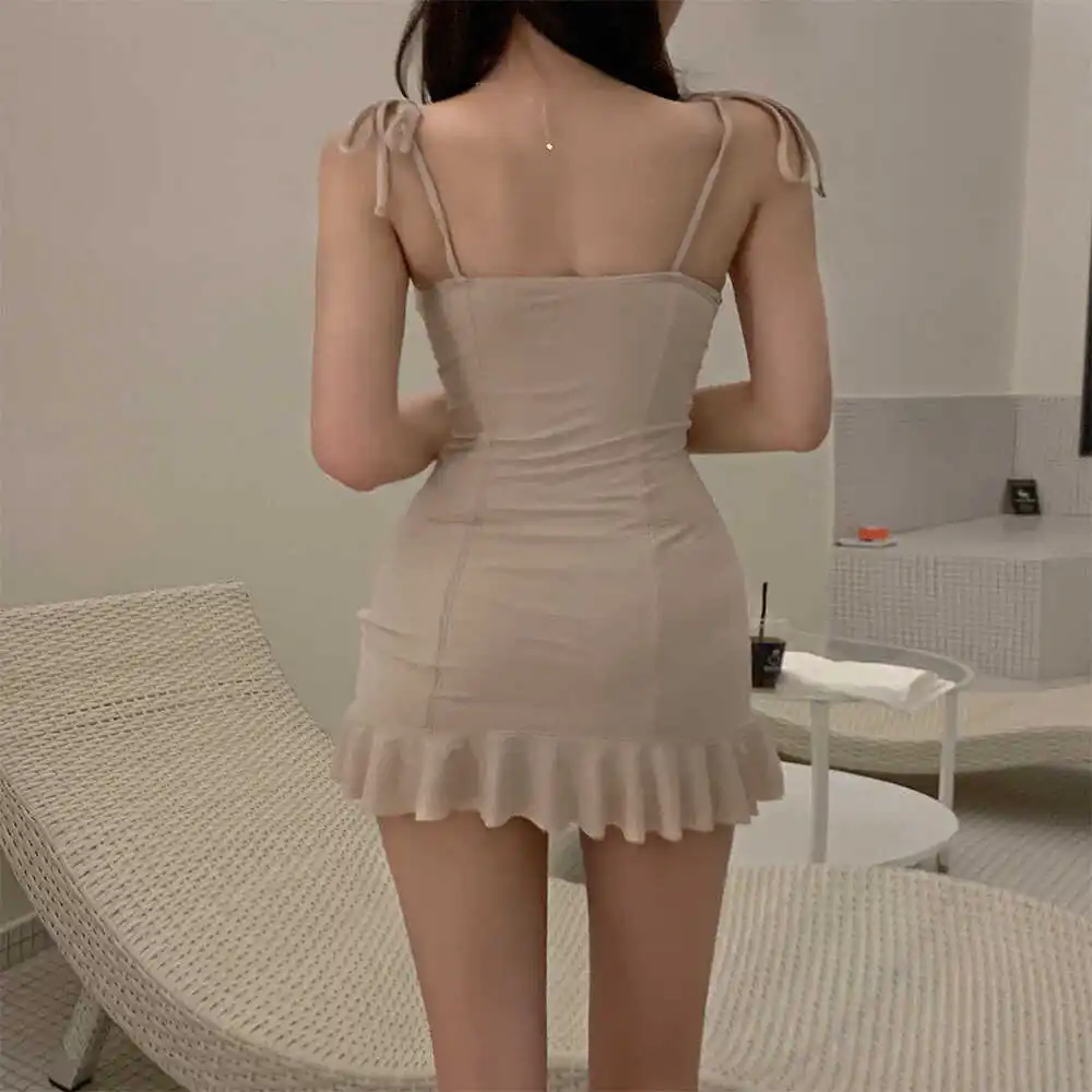 Geplooid eendelig badpak vrouwelijk 2025, Korea badmode damesjurk, badpakken, zomerstrandkleding, bader, monokini, zwembad