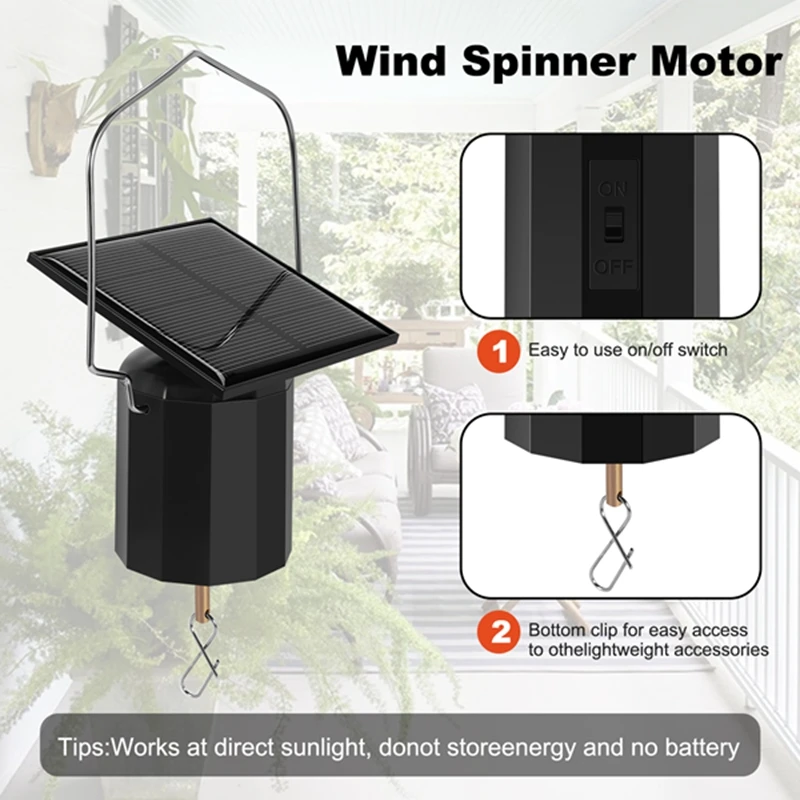 Solar Hanging Display Motor Rotating Small Motor Solar Energy Wind Spinner Motor Multi-Purposes Rotatable Hook 2Pcs