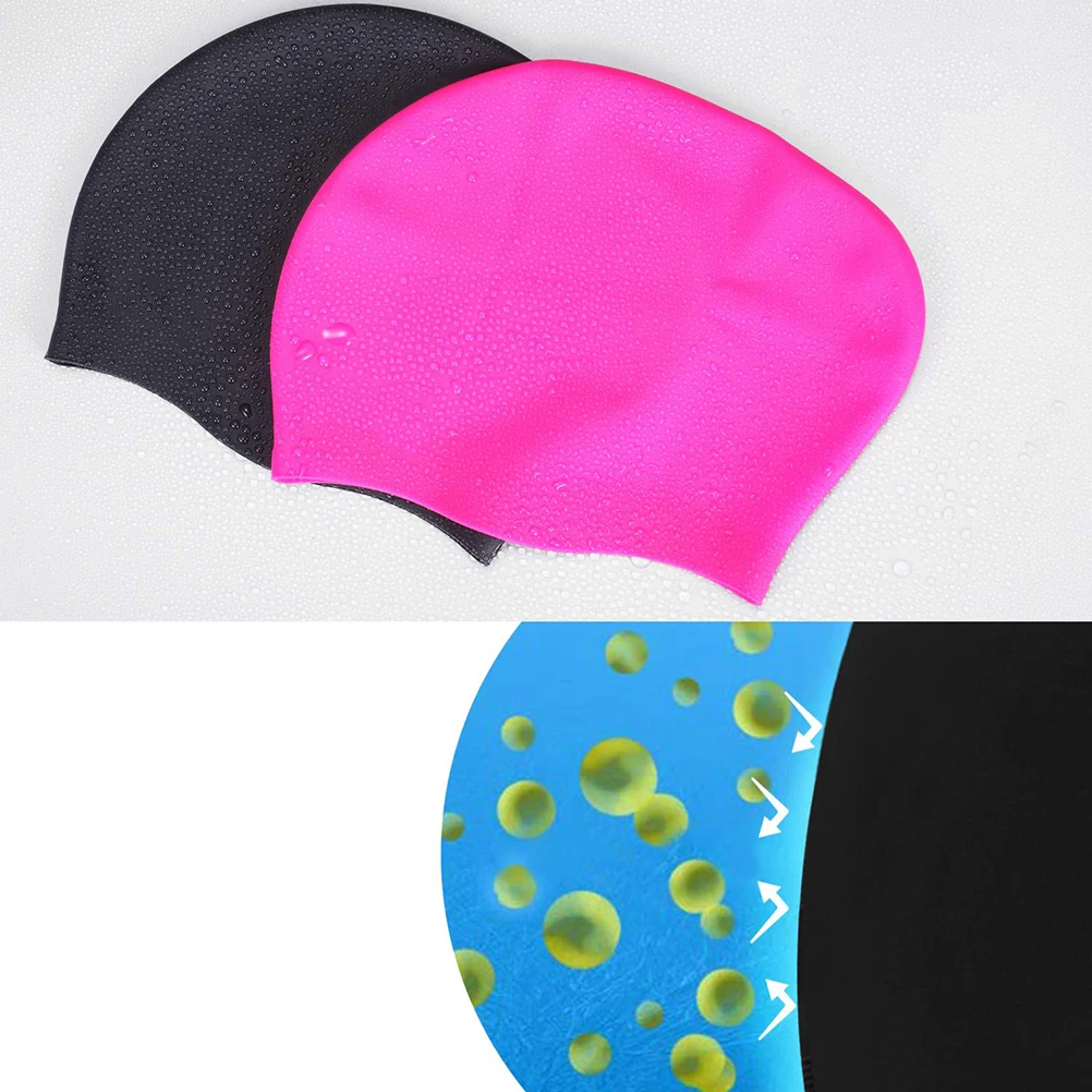 

1Pcs Silicone Swimming Cap Waterproof Swim Pool Hat Long Hair Protection Flexible Lightweight Women Black Swimming Cap