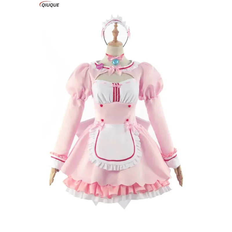 

Nekopara Chocolate Cosplay Costume Maid Lolita Dress with Headband Pink Skirts Cat Ear Hairband Girls Women Dresses b;4.f'7;j,3'