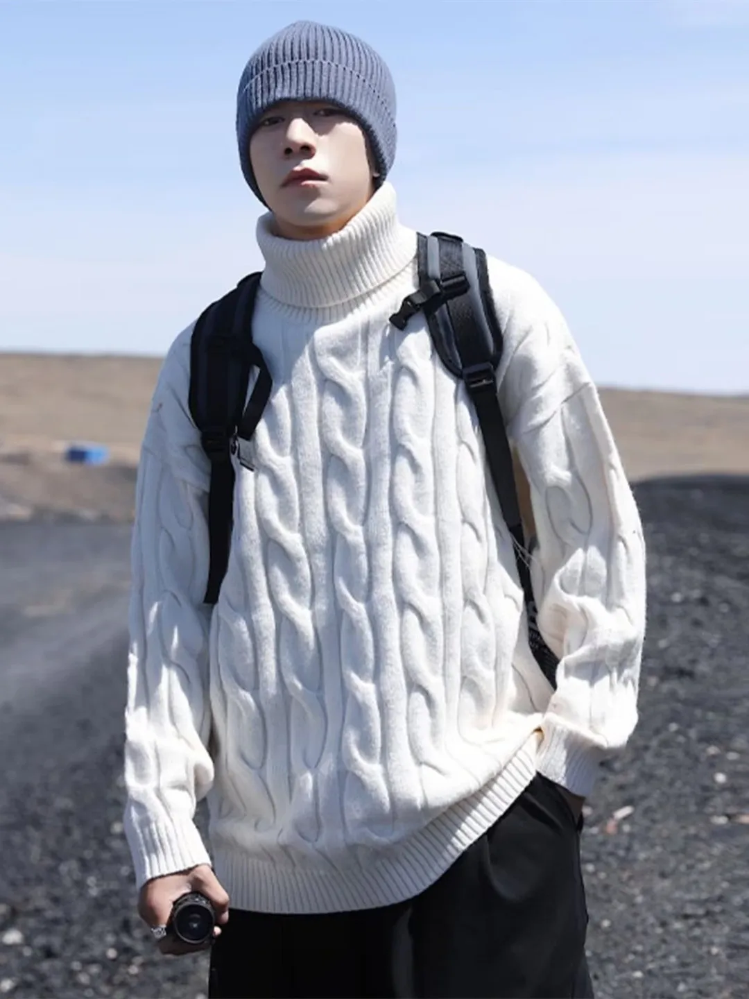 

Loose Men's Knitted High Collar Sweater Autumn Winter New Sle Lazy Twist Knit Base irt Youth Vitali Sle Casual Wear