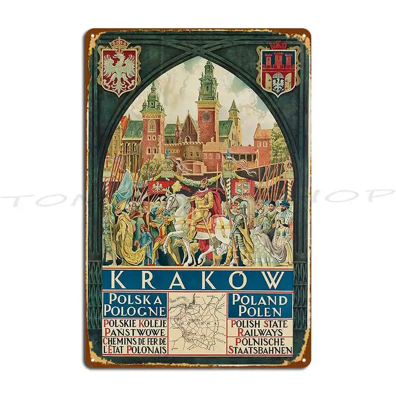 Krakow Vintage Travel Metal Sign Living Room Wall Decor Bar Wall Cave Design Tin Sign Poster