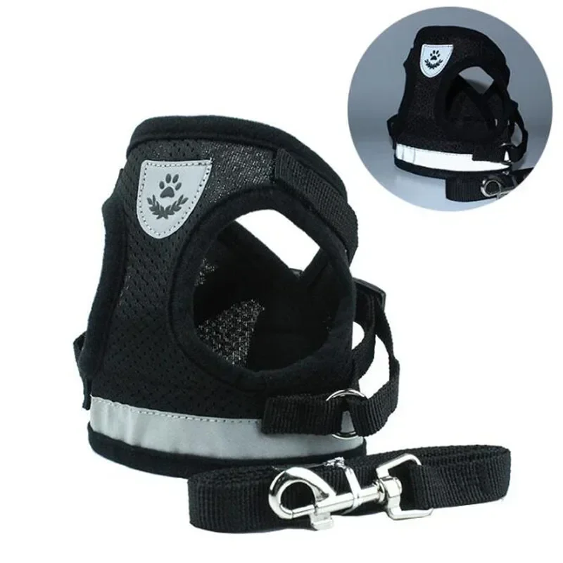 XS/S/M/L/XL Pet Adjustable Vest Harness Mesh Collar Chest Strap Leash with Traction Rope Pet Supplies