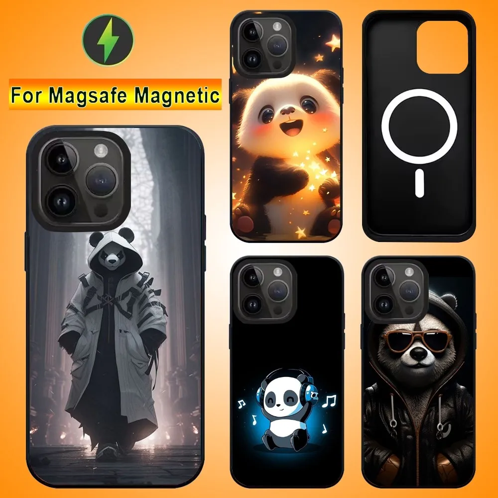 Panda kreslený telefon pouzdro pro iPhone 15 14 13 pro maxi 11pro 12 mini mala alex zrcadlo pro MagSafe bezdrátový nabíjení zakrýt