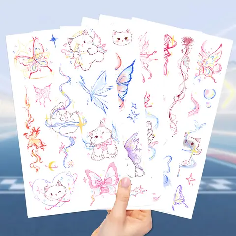 10Pcs Original Cute Butterfly and Cat Secret Tattoo Sticker Waterproof Party Party Gift Funny Face Sticker
