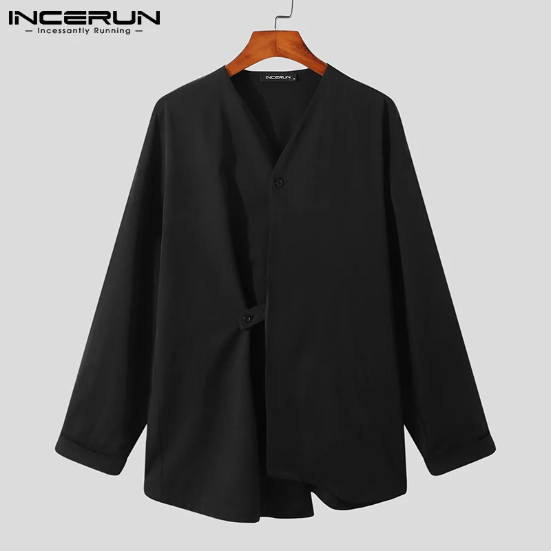 INCERUN Tops 2024 Korean Style Men\'s Casual Simple Shirts Fashion Pendant Solid All-match Comfortable Long Sleeved Blouse S-5XL