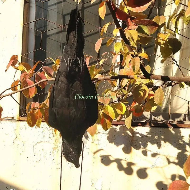 

X90F висячая мертвая ворона 43 см/16,92 дюйма очень большая черная пернатая ворона ручной работы-приманка реквизит для на