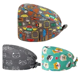 Scrub Hat Tooth Pattern Print Adjustable Beauty Salon Nursing Cap Lab Dentist Work Hat with Buttons Pharmacy Scrubs Cap mens