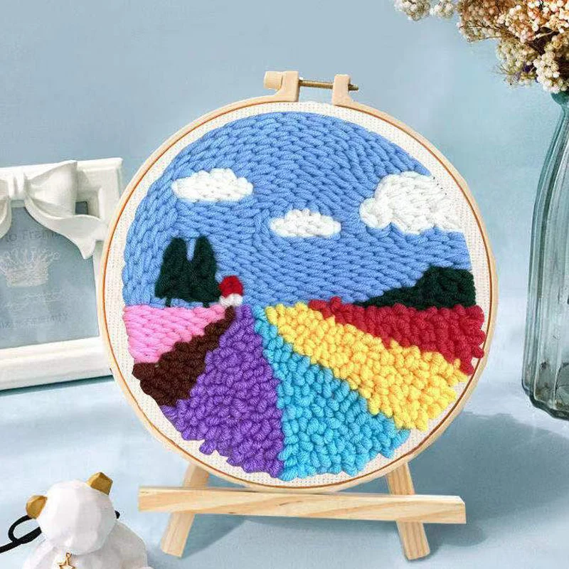 Coloful Flower Sea Poke Embroider Needle Wool Yarn Punch Kit Women Handmade Craft Kit Gift For Beginner Wholesales