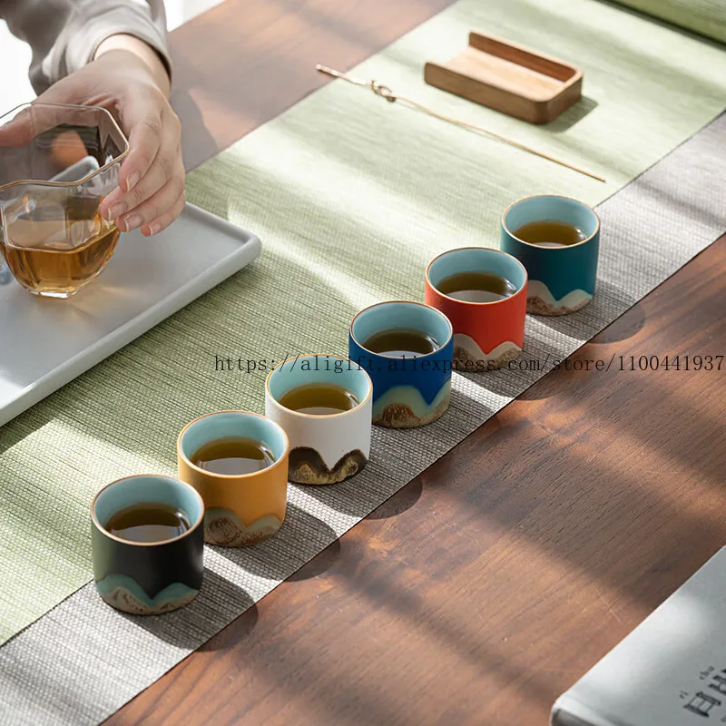 Ceramic Hand-Painted Glaze Painting Colored Tea Cup Thousand Miles Of Rivers And Mountains Six-Color Tea Cup Souvenir Gift